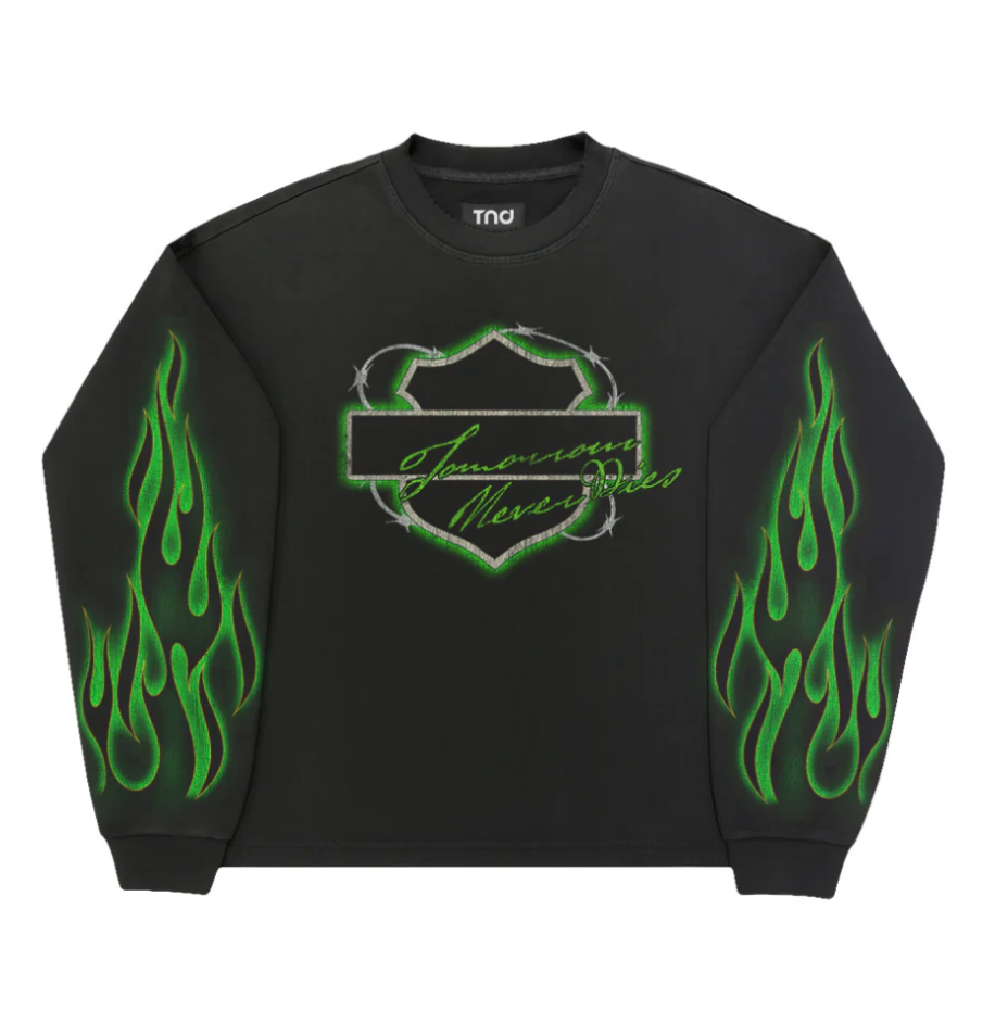 TND Biker Long Sleeve (Green Flame)