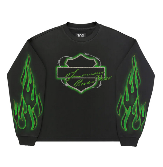 TND Biker Long Sleeve (Green Flame)