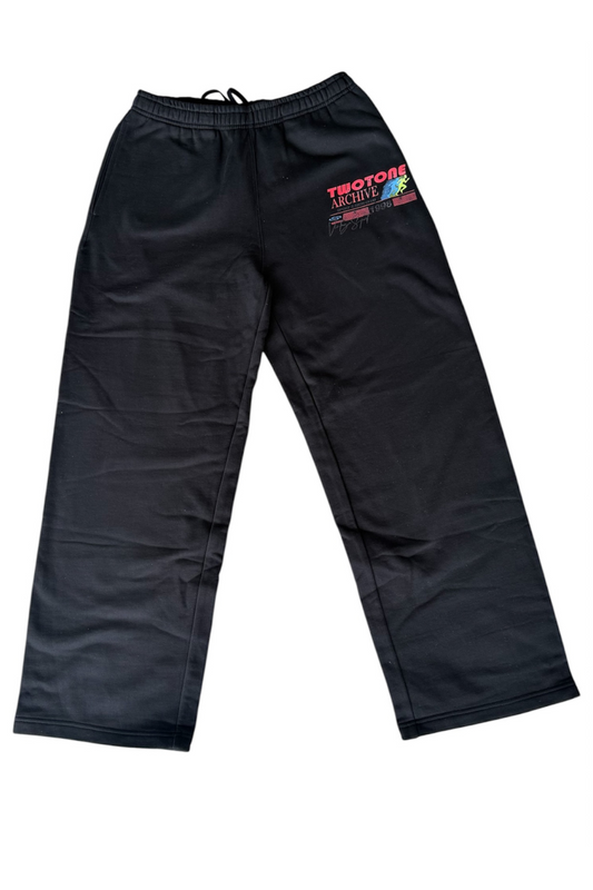 Black pants with a logo on a white background